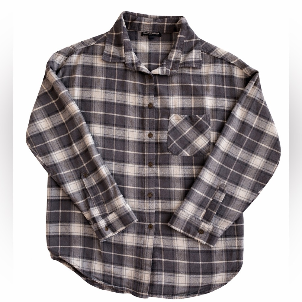 Long Sleeve Flannel Button Down Shirt plaid gray size M